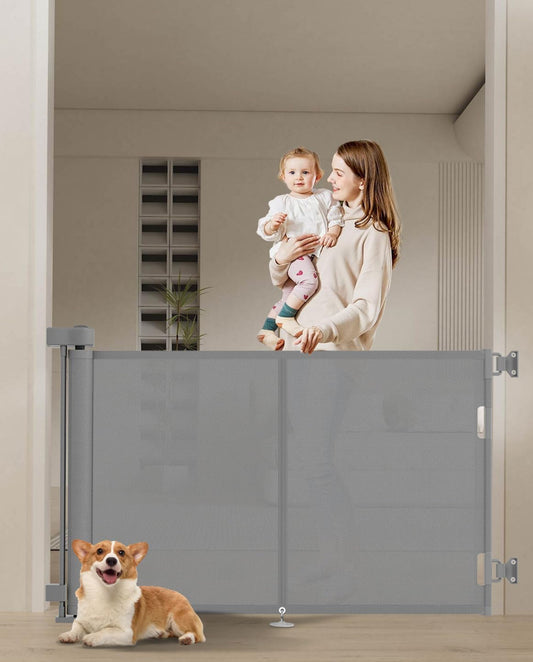 Upgrade 59" Retractable Baby Gates with Reinforced Strip Design to Prevent Crawling Through, 34" Tall Retractable Gate for Baby and Pet, 5 FT Baby Gates for Stairs, Doorways, Hallways