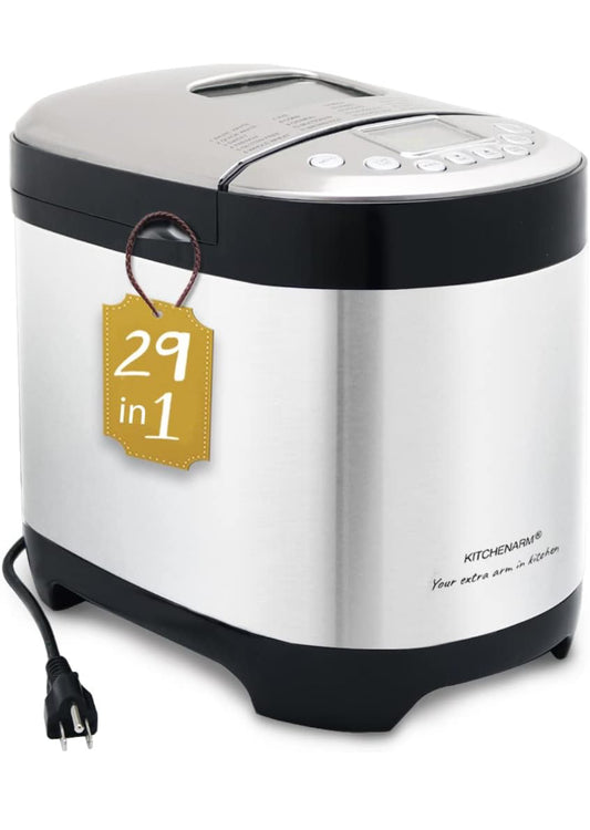 KITCHENARM 29-in-1 SMART Bread Machine with Gluten Free Setting 2LB 1.5LB 1LB Bread Maker Machine with Homemade Cycle - Stainless Steel Breadmaker with Recipes Whole Wheat Bread Making Machine