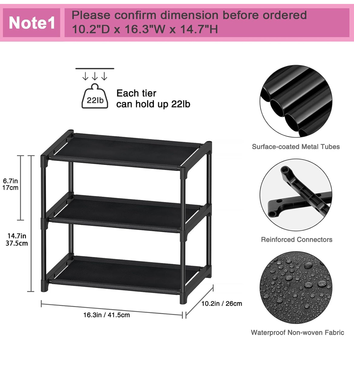 3 Tier Small Shoe Rack, Narrow Stackable Kids Toddler Adult Shoe Storage Organizer Shelf for Closet Floor Front Door Entrance Entryway, Free Standing Shoe Rack Organization Shelves