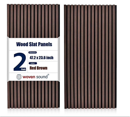 Woven Sound Wood Panels for Wall, Functionality and Durability, Enhanced Acoustic & Sound Proof Fluted Design, Versatile Wood Slat Wall Decor for Home & Office, 2 Pack Walnut, 47.2x23.6 Inch