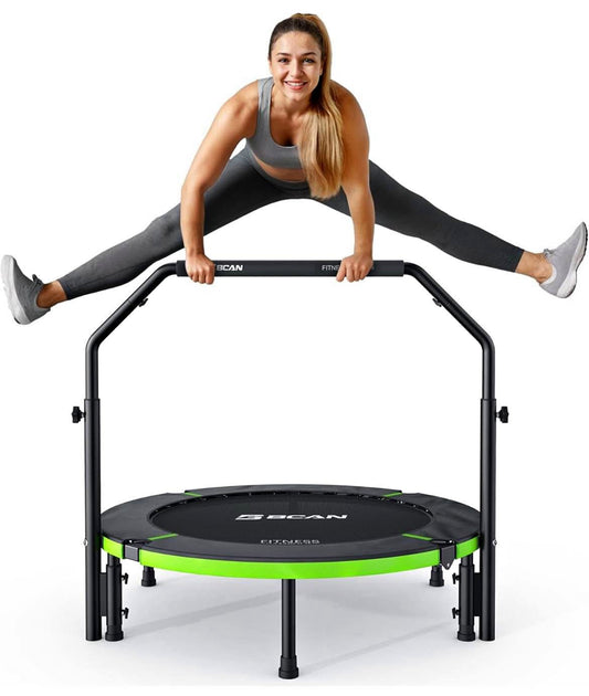 BCAN 40"Foldable Mini Trampoline, Rebounder Trampoline for Adults, U/T Shape Adjustable Foam Handle, Exercise Rebounder for Kids Adults Indoor/Garden Workout, Max Load 330lbs