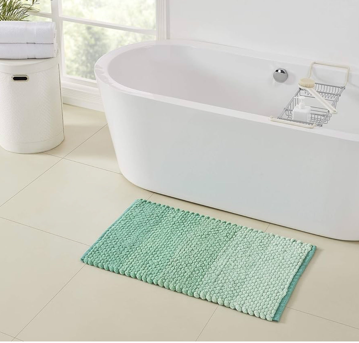 Luxury Premium Ultra Soft Chenille Bath Rug, Non-Slip, Absorbent Plush Bath Mat for Tub, Shower & Bathroom, Machine Washable (21"X 34", Aqua)