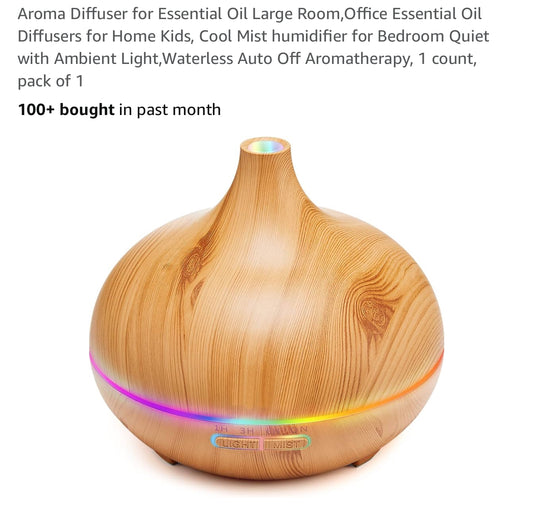 Aroma Diffuser for Essential Oil Large Room,Office Essential Oil Diffusers for Home Kids, Cool Mist humidifier for Bedroom Quiet with Ambient Light,Waterless Auto Off Aromatherapy, 1 count,
New 10
