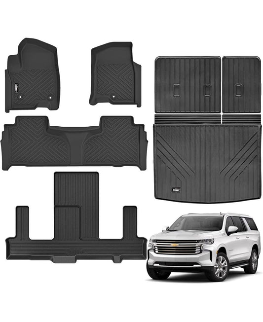 Floor Mats &Trunk Mat with Backrest Mat for 2021-2024 2025 Chevrolet/Chevy Suburban/GMC Yukon XL 7 Seats All Weather TPE Protection Floor Liners Full Set for Chevrolet Suburban Accessories