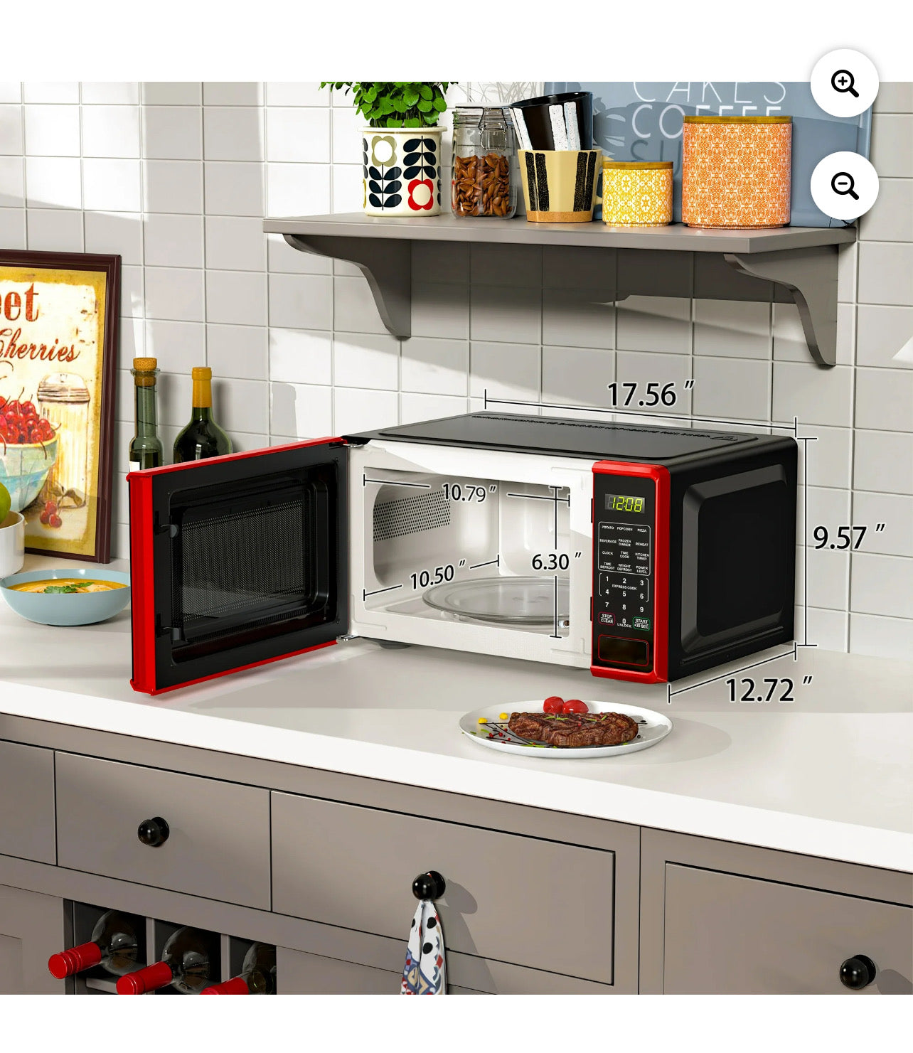 Mainstays Horno Microondas de Encimera de 0,7 Cu ft, 700 Vatios, Rojo.