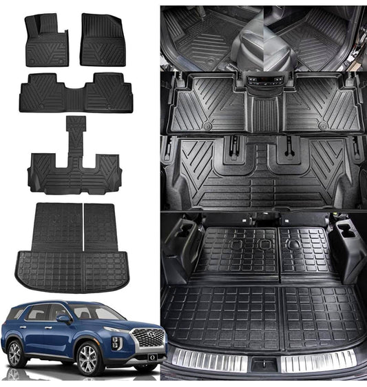 Rongtaod Floor Mats Compatible with 2020-2025 Hyundai Palisade Floor Liner Trunk Mat Cargo Mat Cargo Liner Back Seat Cover Protector 2024 Palisade Accessories (Trunk Mat with Backrest Mat+Floor Mats)