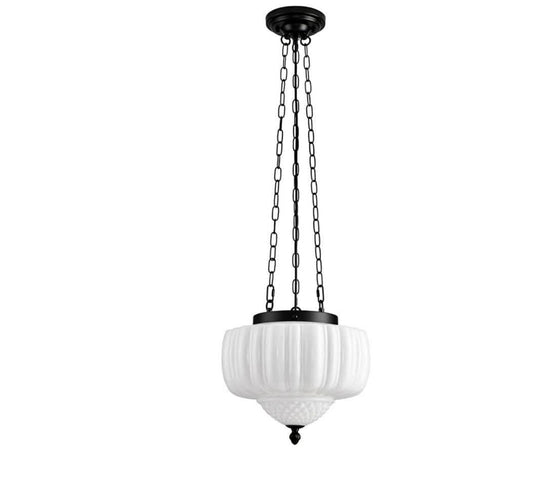 Milk Glass Pendant Light, 14" Schoolhouse Light Fixture, Ceramic Pendant Lighting for Kitchen Island, Vintage Art Deco Chandelier for Bedroom, Dining Room, Hallway, 3*E26 Bulbs Included, White