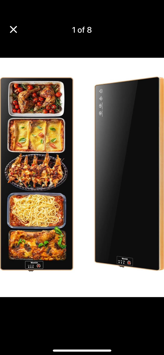 Electric Warming Tray（Extra Long 40”x12”），Food Warmer with Thermostat and Full Surface Heating，Food Warming Mat with 2 Temperature Modes for Parties Buffet，Gatherings，Gold Edge Warming Mat for Food