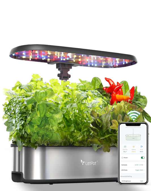 LetPot LPH-SE Hydroponics Growing System, 12 Pods Smart Herb Garden Kit Indoor, Indoor Garden, APP & WiFi Controlled, with 24W Growing LED, 5.5L Water Tank, Pump System, Automatic Timer