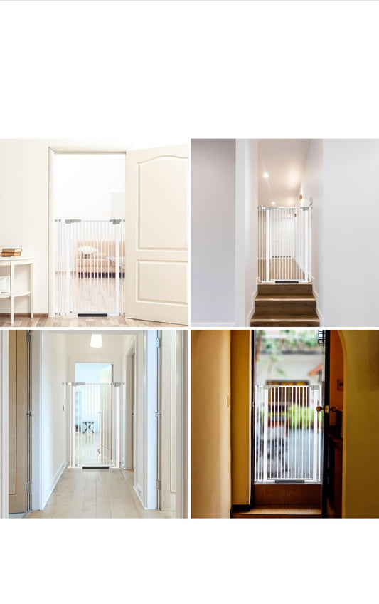 51.18" Extra Tall Cat Gate for Doorway, 30.5"-40" Auto Close Pet Gate Include 2.75" and 5.5" Extension Kits, No Drilling Pressure Mount Kit, Suitable for Doorways or Kitchen, New White