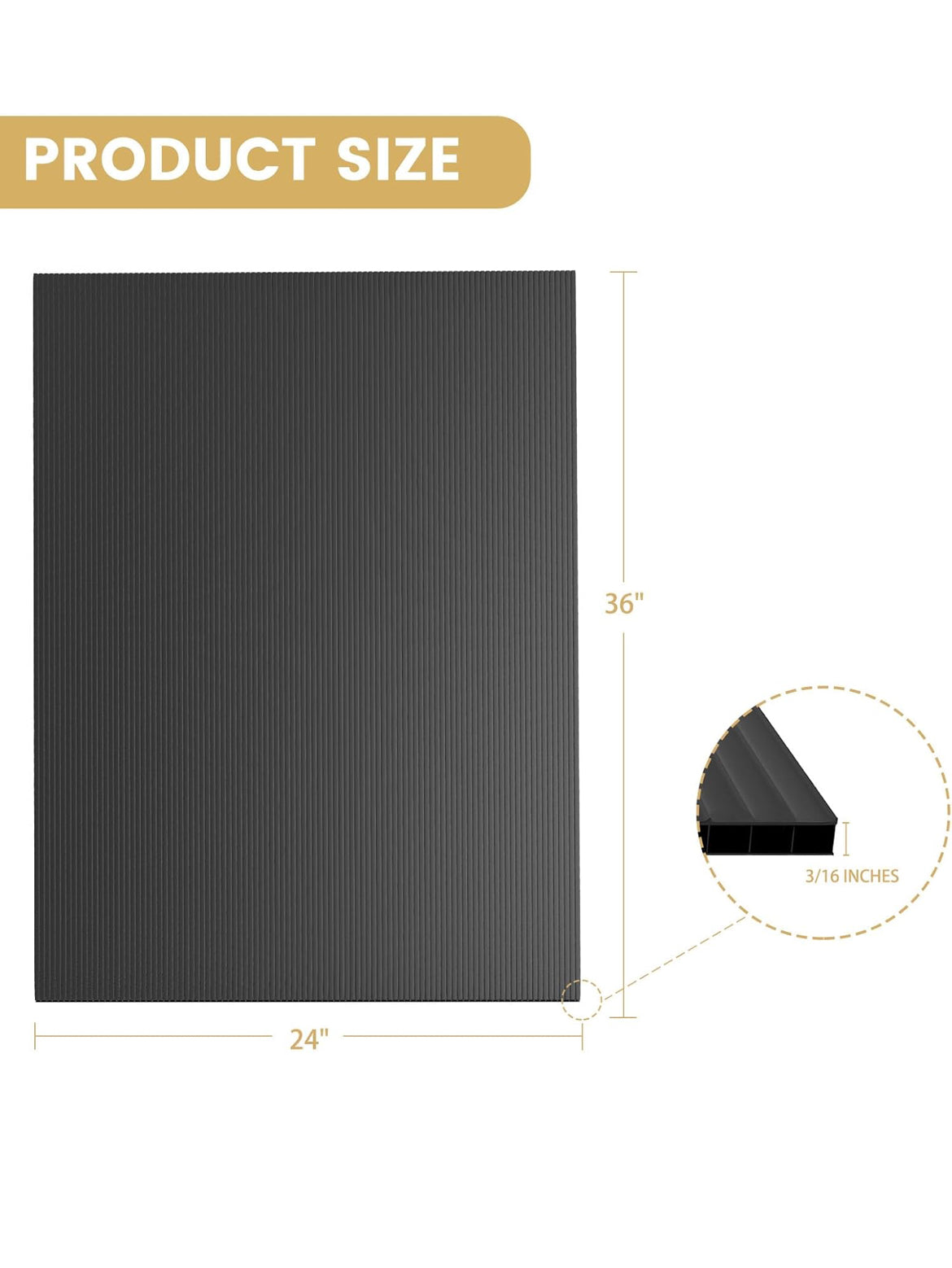 2 Pack Corrugated Plastic Board for Indoor and Outdoor Use, 4 Mm Thick Poster Board, 24x36 Inches, Black Plastic Sheets, Waterproof Coroplast Sheets and Blank Yard Signs