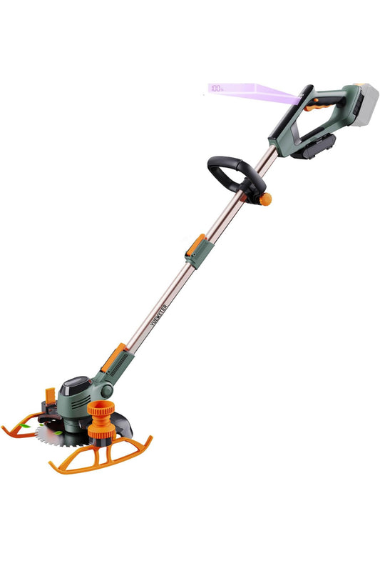 Lawn Mower, (21V 2x4.0A Battery & Charger), 4-in-1 Grass Trimmer/Wheel Edger/Mini-Mower/Brush Cutter, with 2 x Saw Blades, 2 x Metal Blades, 20x Grass Cutting line