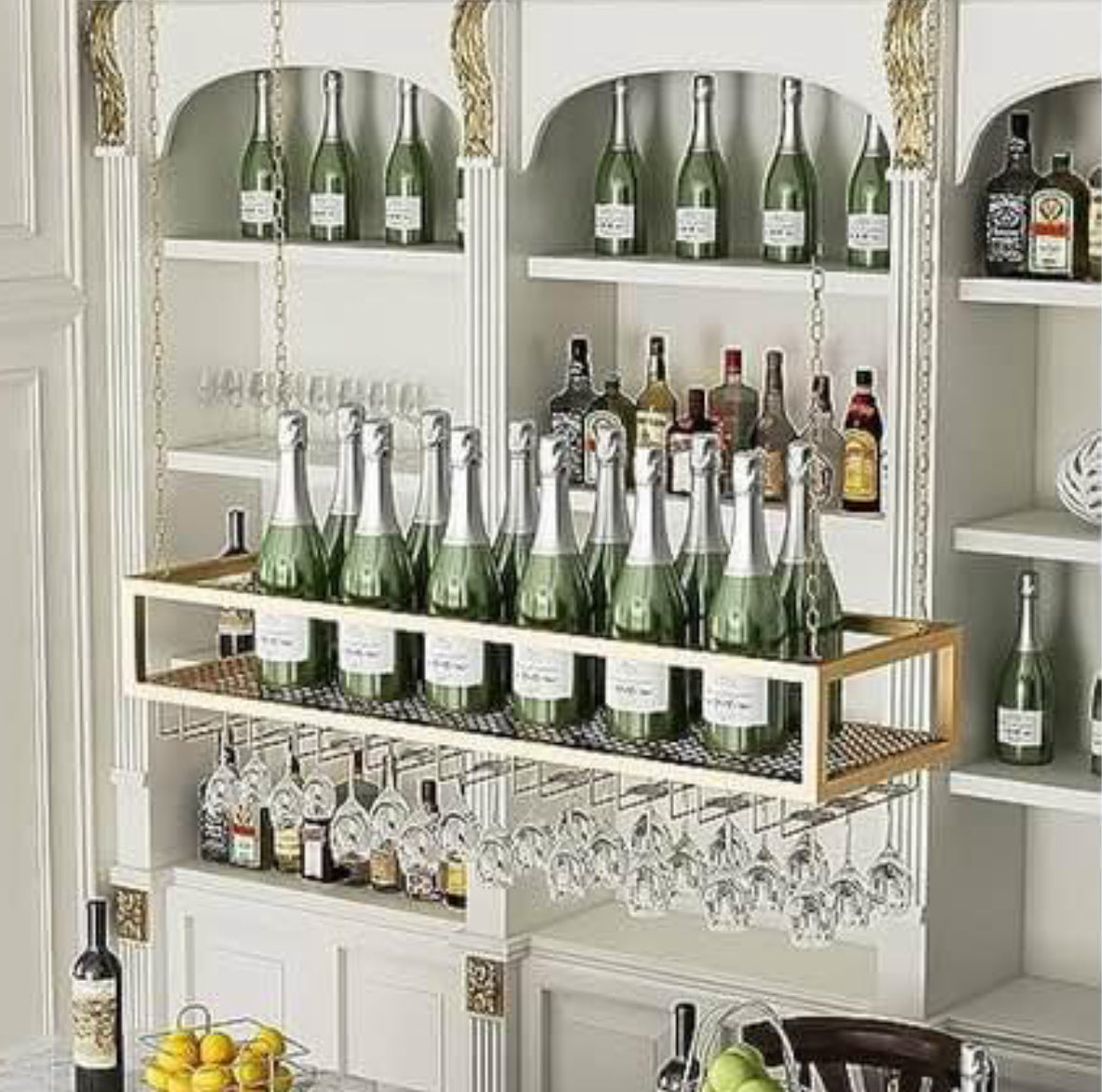 Hanging Wine Rack With Glass Holder And Shelf