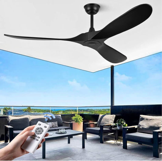 ABZ Ceiling Fans without Lights - 60 Inch Ceiling Fan no Light, Black 3 Blade Solid Wood Indoor Outdoor Ceiling Fan with Remote Control for Patios Living Room Bedroom