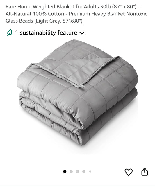 Bare Home Weighted Blanket for Adults 30lb (87" x 80") - All-Natural 100% Cotton - Premium Heavy Blanket Nontoxic Glass Beads (Light Grey, 87"x80")