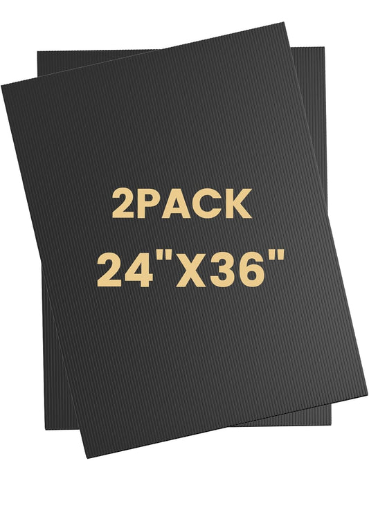 2 Pack Corrugated Plastic Board for Indoor and Outdoor Use, 4 Mm Thick Poster Board, 24x36 Inches, Black Plastic Sheets, Waterproof Coroplast Sheets and Blank Yard Signs