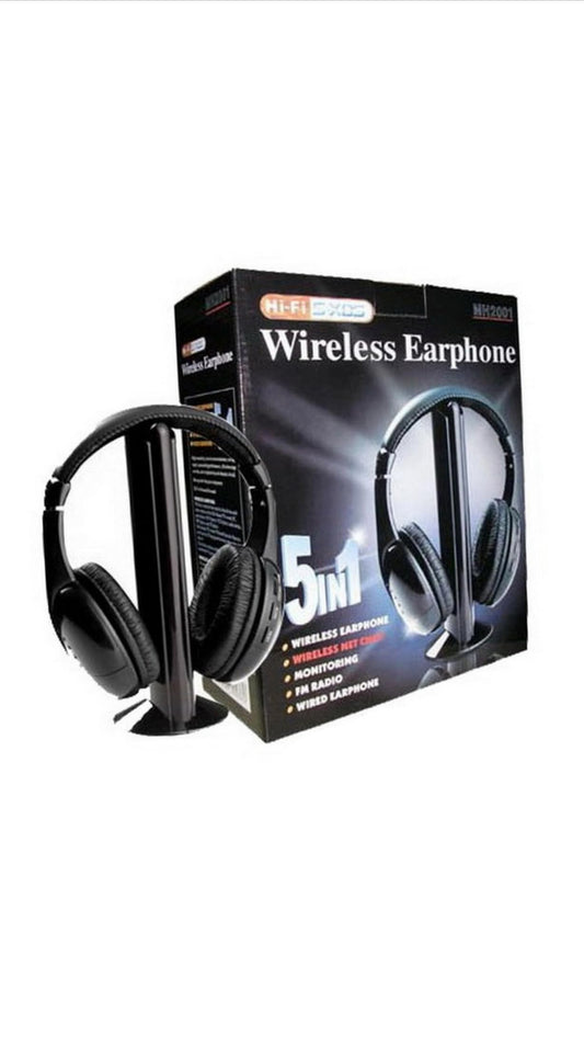5-in-1 Cordless Headset Mic for Pc Tv Chat Baby Monitoring Black
