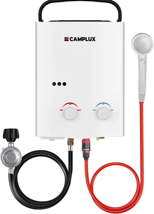 CAMPLUX Tankless Water Heater Outdoor, 1.32 GPM Portable Propane Camping Water Heater, 5L, AY132, White