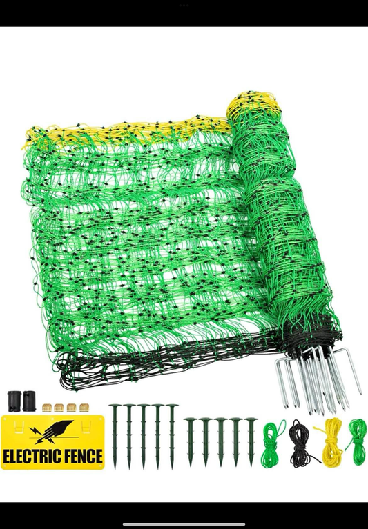 Electric Fence Netting Livestock Fencing for Goat with 14 Posts Double Spiked, Portable Mesh for Sheep, Deer, Hogs, Dogs in Backyards, Farms and Ranches, 49.6" H x 164' L, Green