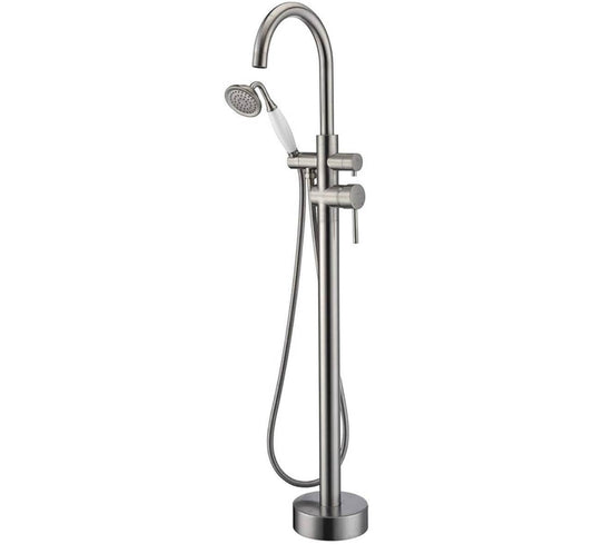 Freestanding Bathtub Faucet Tub Filler Brushed Nickel High Flow Rate 11.9GAL Floor Mounted Faucets with Handheld Shower Sprayer Mount RIGOBAL