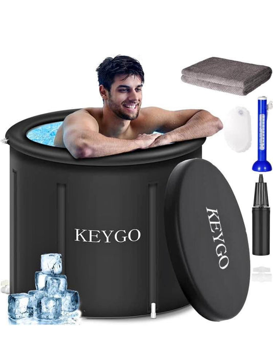 KEYGO Large Ice Bath Tub for Athletes,Portable Inflatable Free-standing Soaking Tub for Hot Bath Ice Bath for A dults Cold Plunge Tub Outdoor Indoor(31.5""Φ x 29.5""H) (31.5""Φ x 29.5""H), BT001