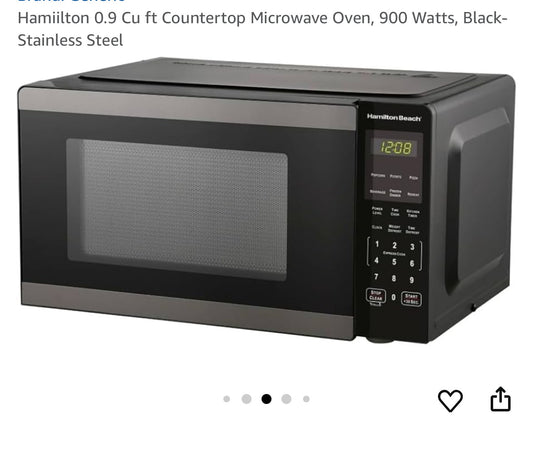 Hamiilton 0.9 Cu ft Countertop Microwave Oven, 900 Watts, Black-Stainless Steel