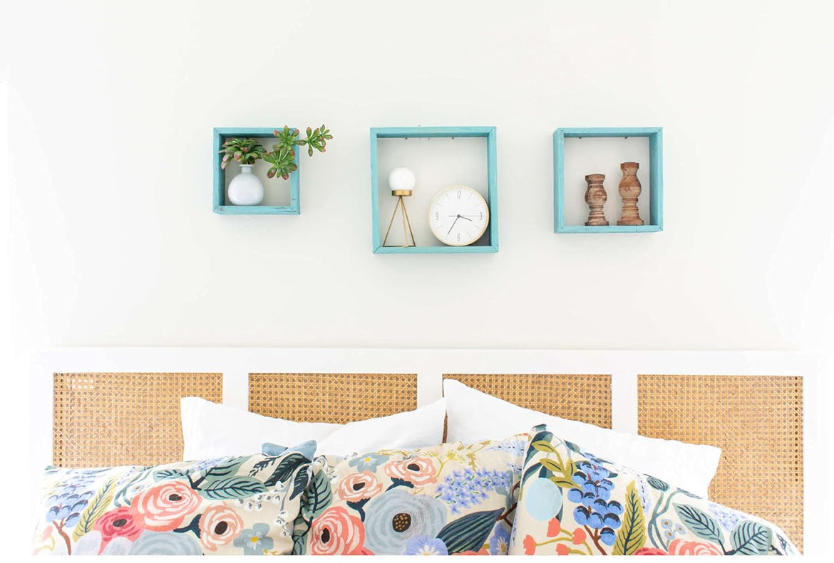 Robins Egg Blue Rustic Shelves, Square Floating Wood Shadowbox, Home Decor, Set of 3