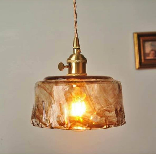 Amber Glass Pendant Light, Nordic Geometric Ceiling Hanging Lighting Fixture Kit, Modern Suspension Lamps for Dining Room Kitchen Island Cafe Bar, E27 Mini Droplight