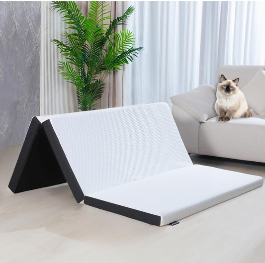 Folding Mattress, 3 inch Single Tri-fold Memory Foam Mattress Topper with Washable Cover,Cooling Mattress Pad for College Dorm Single Bed,Foldable Floor Mattress Guest Bed for Camping 75"x25"x3"