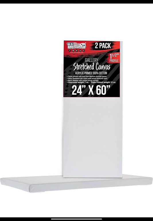 U.S. Art Supply X-Large Stretched Canvas for Painting 24x60 inch Gallery Depth 1-1/2" Thick, 2-Pack - 12oz Acrylic Gesso Triple Primed, Professional Artist Quality, 100% Cotton - Oil, Pouring Paint