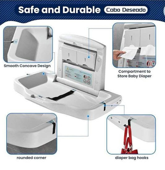 Baby Changing Station Wall Mount Commercial Diaper Changing Table Nursery Corner Changing 16” Wall Diaper Changer Station with Safety Strap Wall Restaurant Daycare Bathroom Horizontal