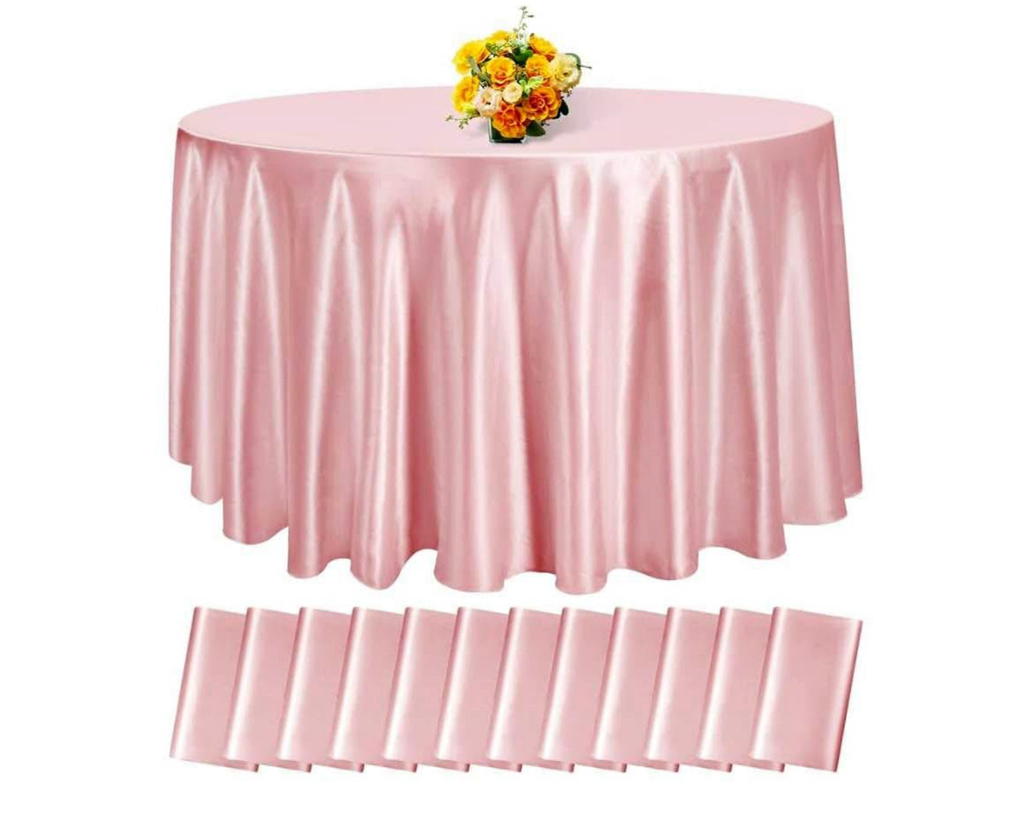 fani 12 Pack 120 Inch Rose Gold Satin Tablecloth - Premium Bright Silky Round Tablecloth Overlay Smooth Fabric Table Cover, Table Decoration for Wedding Party Banquet Events Restaurant Kitchen