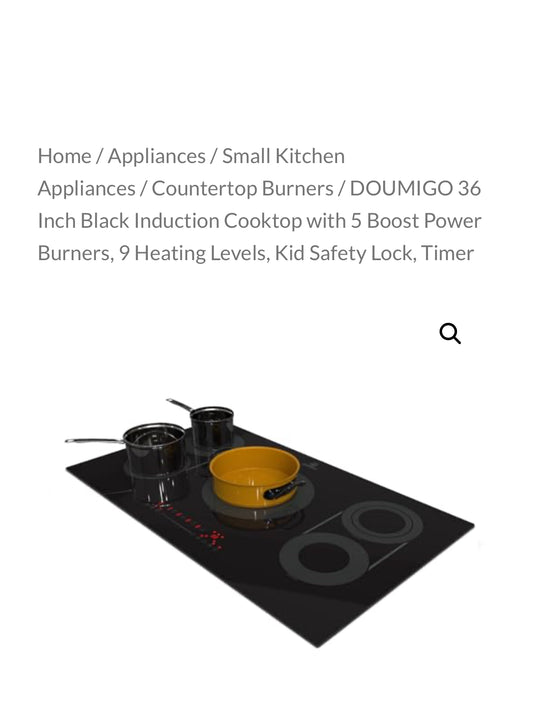 DOUMIGO 36 Inch Black Induction Cooktop with 5 Boost Power Burners, 9 Heating Levels, Kid Safety Lock, Timer