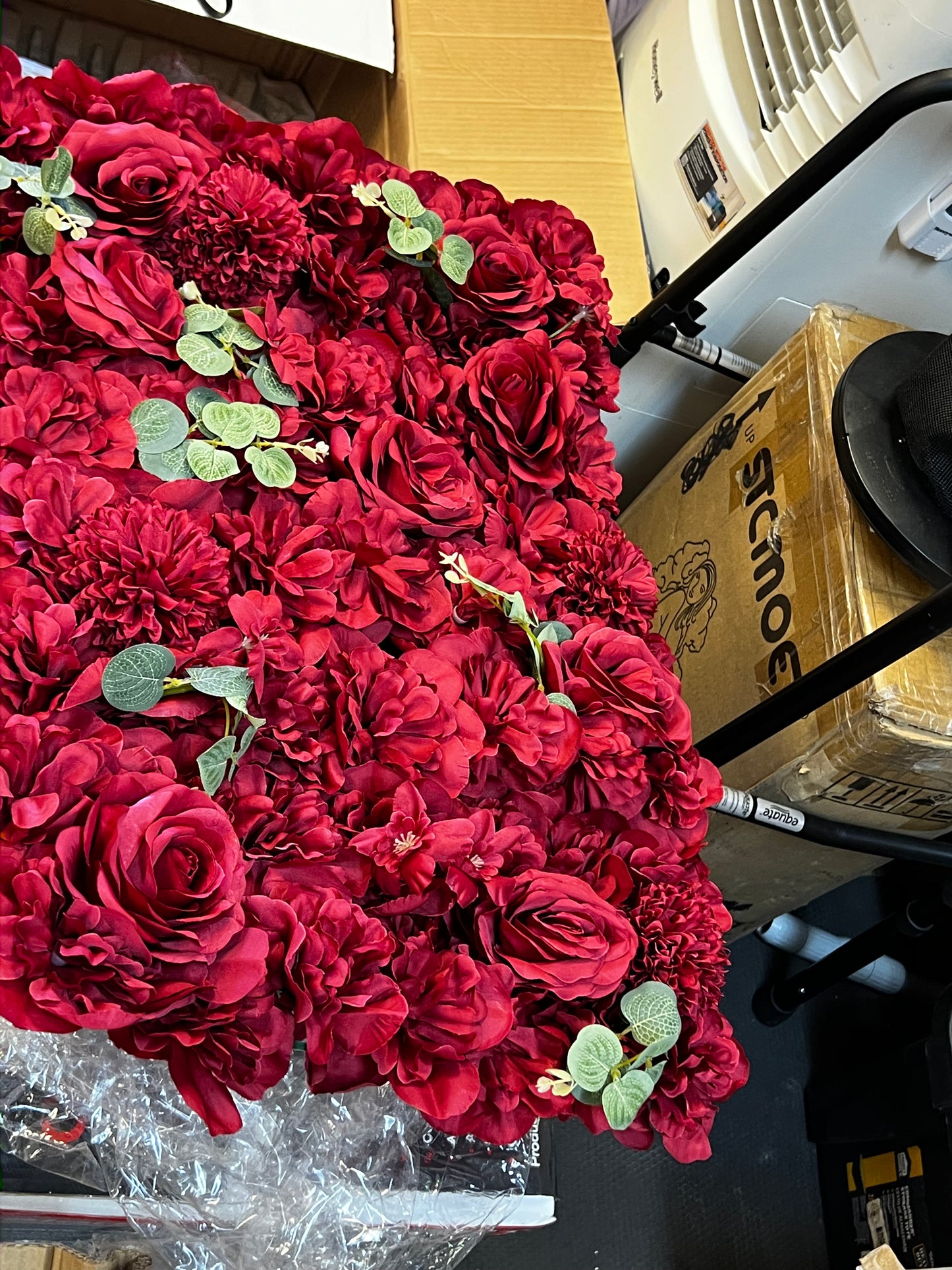 12 Pcs Flower Wall Panels, 24" X 16" 3D Silk Floral Backdrop Decor Faux Roses Artificial Flower Backdrop for Flower Wall Party Wedding Party Birthday Decoration(Wine Red)