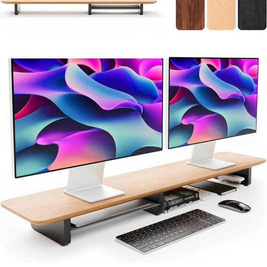 KIVY Dual Monitor Riser With Integrated Metal Shelf