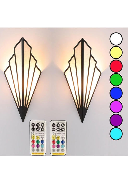Modern Style Wall Light Set of Two,Battery Operated Wall sconces with Remote Cont
